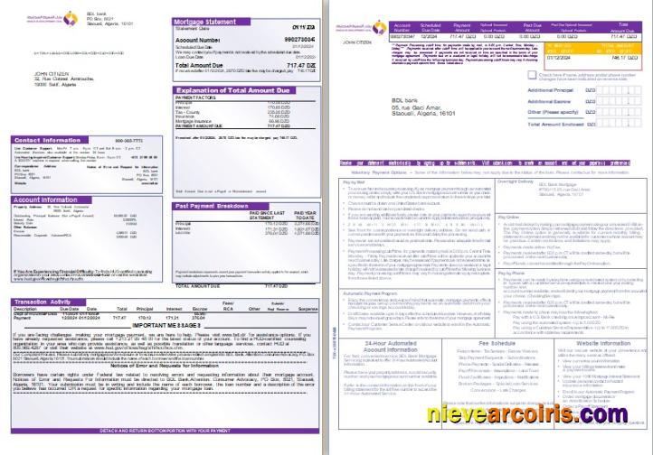 Algeria BDL bank mortgage statement, 3 pages 1-2